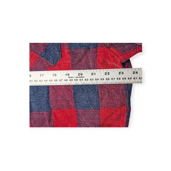 Oli & Hali Hooded Red Blue Plaid Shacket Brown Sleeves Distressed Hem Size S - Picture 6 of 8